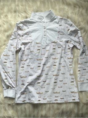 Equestrian Show Shirt Western Shirt Women's L White with Jumps